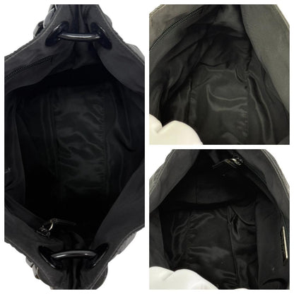 PRADA Shoulder Bag Purse Plastic Chain Nylon Leather Black Authentic