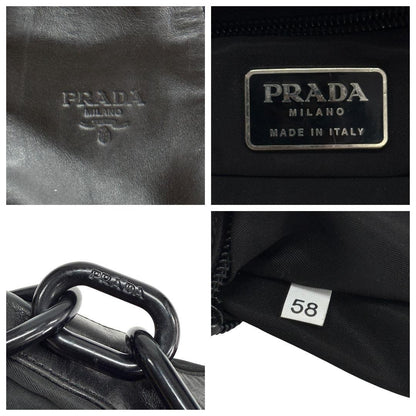 PRADA Shoulder Bag Purse Plastic Chain Nylon Leather Black Authentic