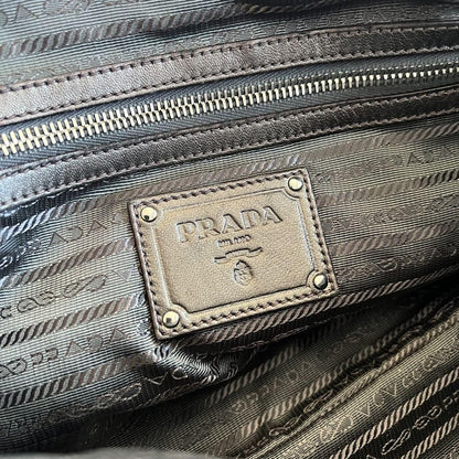 PRADA Hand Bag Tote Purse CRIMSON STRIPE Leather Black Green Authentic
