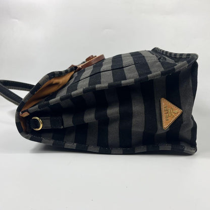 PRADA Hand Shoulder Bag Tote Purse 2way Logo Denim Leather Gray Black Authentic