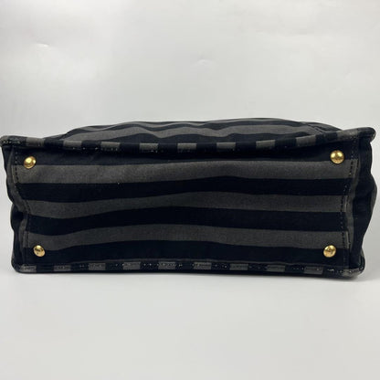 PRADA Hand Shoulder Bag Tote Purse 2way Logo Denim Leather Gray Black Authentic