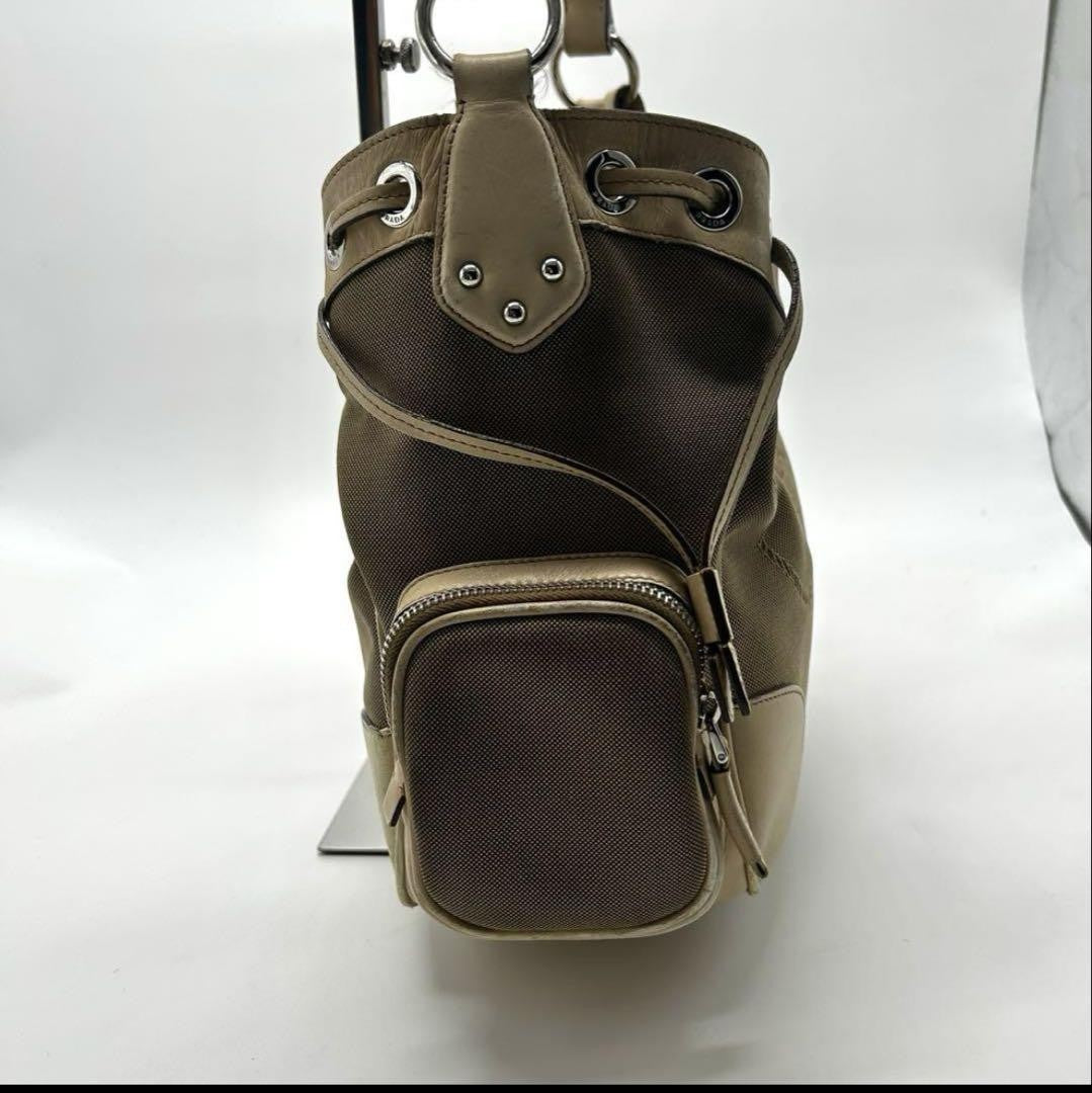 PRADA Shoulder Bag Purse Canapa Canvas Leather Authentic