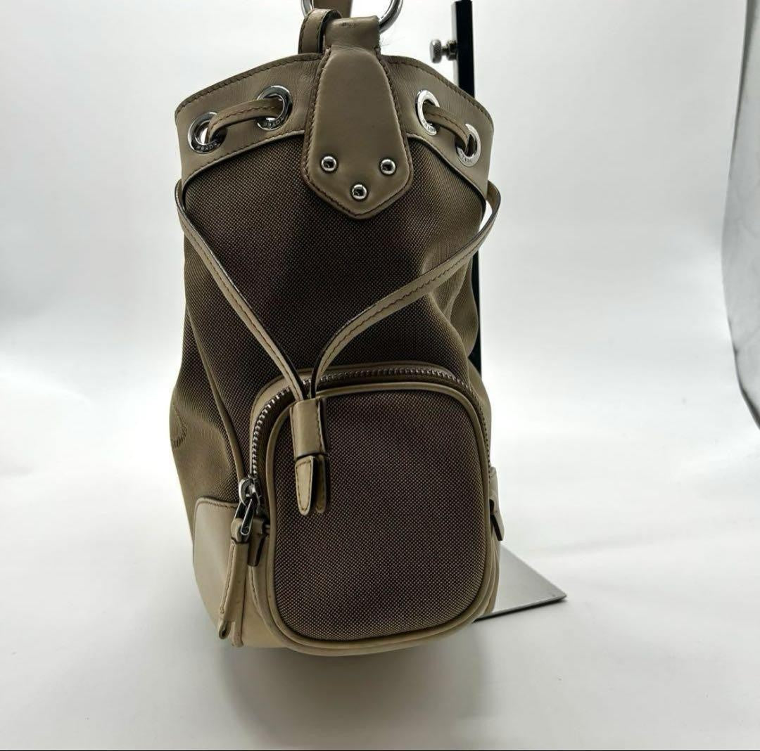 PRADA Shoulder Bag Purse Canapa Canvas Leather Authentic