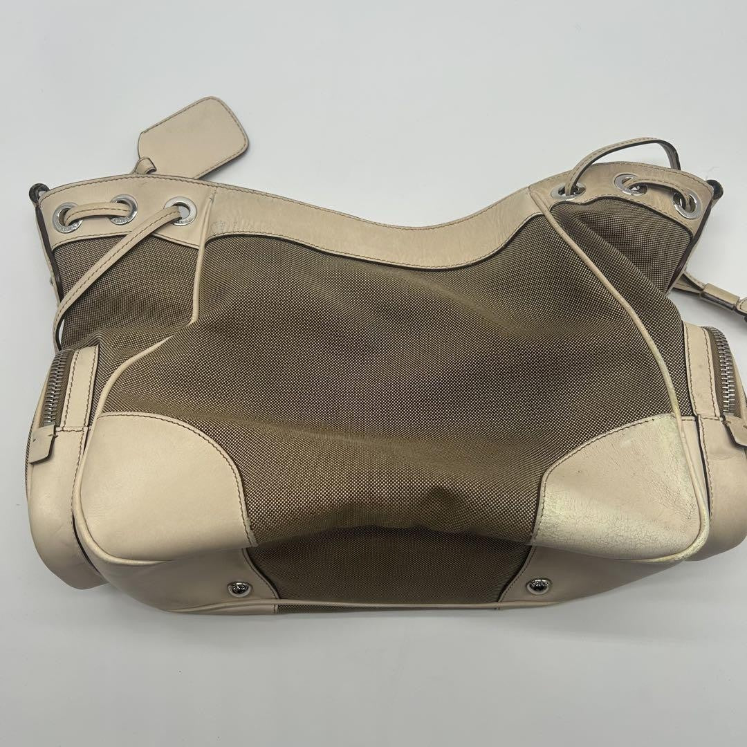 PRADA Shoulder Bag Purse Canapa Canvas Leather Authentic
