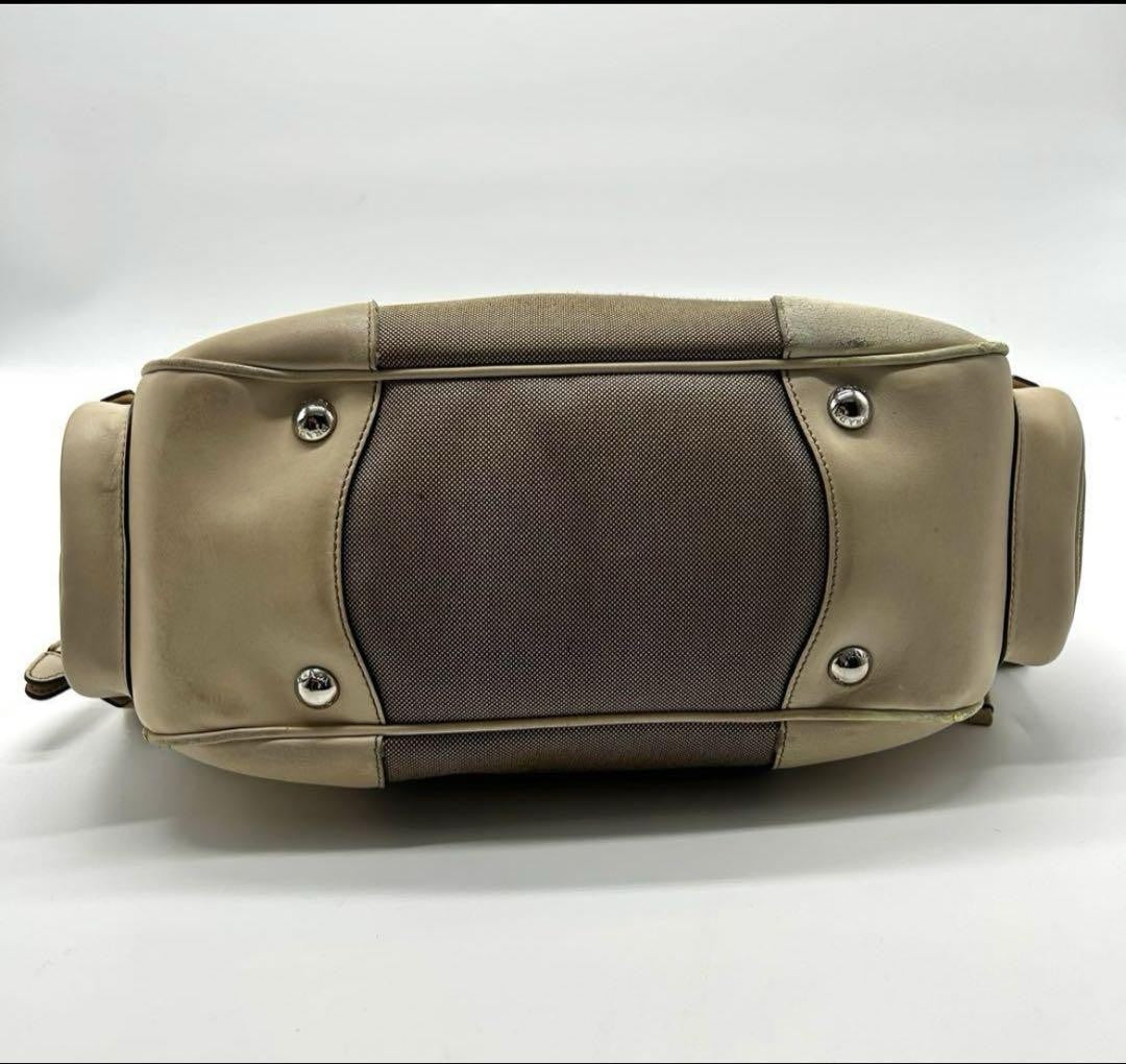 PRADA Shoulder Bag Purse Canapa Canvas Leather Authentic