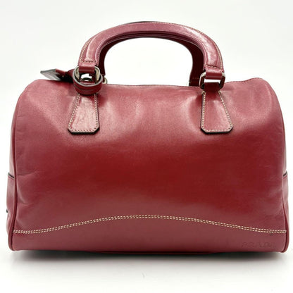 PRADA Hand Bag Tote Purse Mini Boston Bag 2way Leather Red Authentic