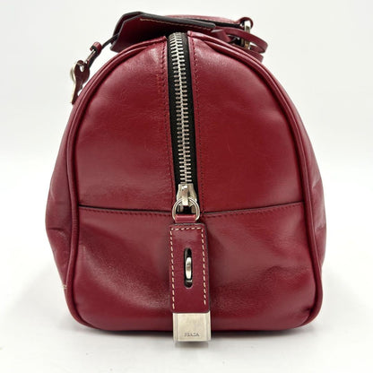 PRADA Hand Bag Tote Purse Mini Boston Bag 2way Leather Red Authentic