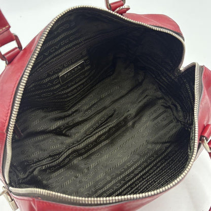 PRADA Hand Bag Tote Purse Mini Boston Bag 2way Leather Red Authentic