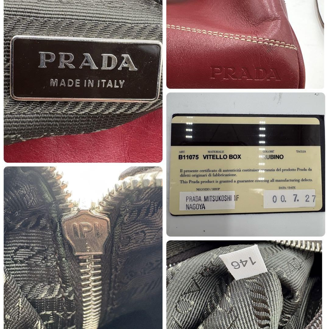 PRADA Hand Bag Tote Purse Mini Boston Bag 2way Leather Red Authentic