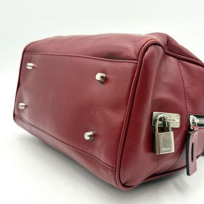 PRADA Hand Bag Tote Purse Mini Boston Bag 2way Leather Red Authentic