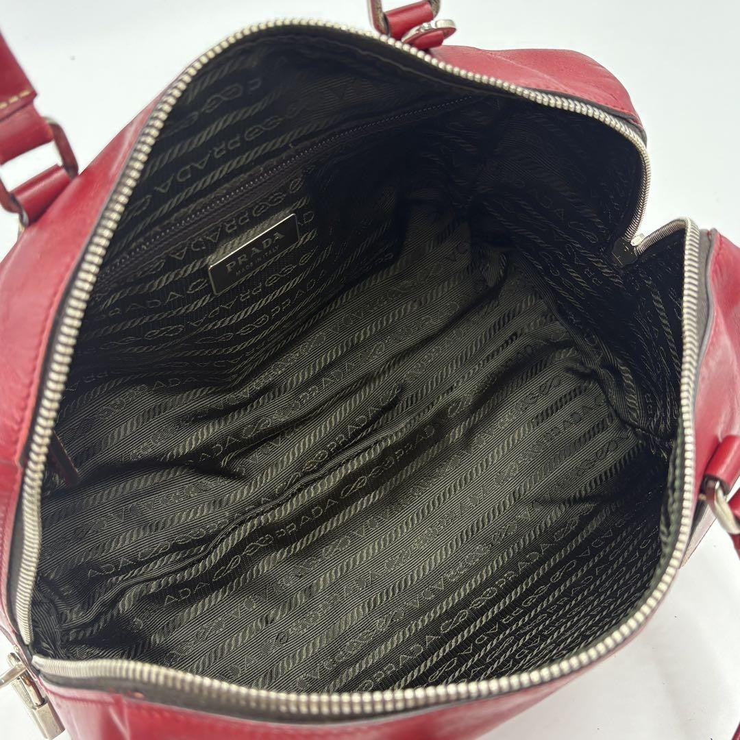 PRADA Hand Bag Tote Purse Mini Boston Bag 2way Leather Red Authentic
