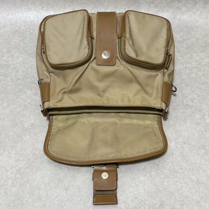 PRADA Shoulder Bag Purse Logo Nylon Leather Brown Khaki Authentic