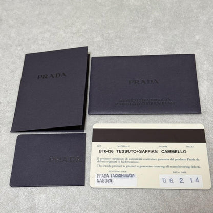 PRADA Shoulder Bag Purse Logo Nylon Leather Brown Khaki Authentic