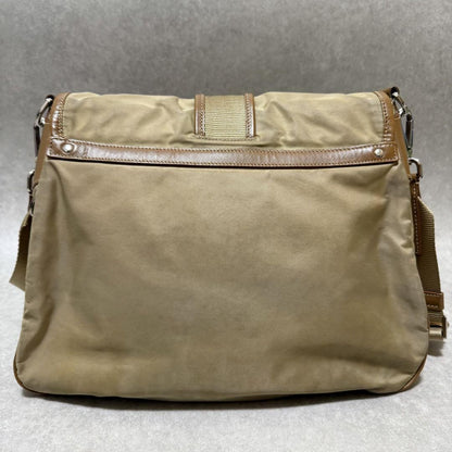 PRADA Shoulder Bag Purse Logo Nylon Leather Brown Khaki Authentic