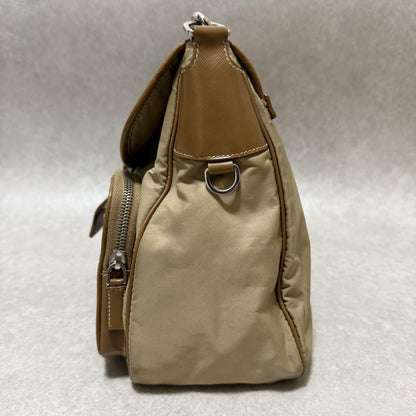 PRADA Shoulder Bag Purse Logo Nylon Leather Brown Khaki Authentic