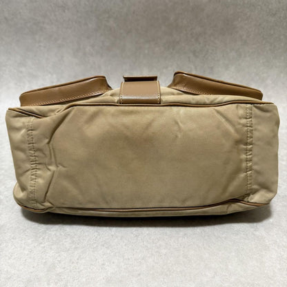 PRADA Shoulder Bag Purse Logo Nylon Leather Brown Khaki Authentic