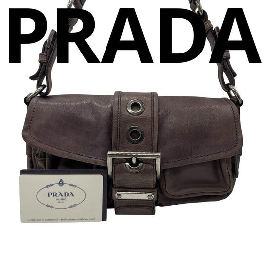 PRADA Hand Bag Tote Purse Logo Nylon Leather SANDALO Authentic