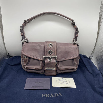 PRADA Hand Bag Tote Purse Logo Nylon Leather SANDALO Authentic
