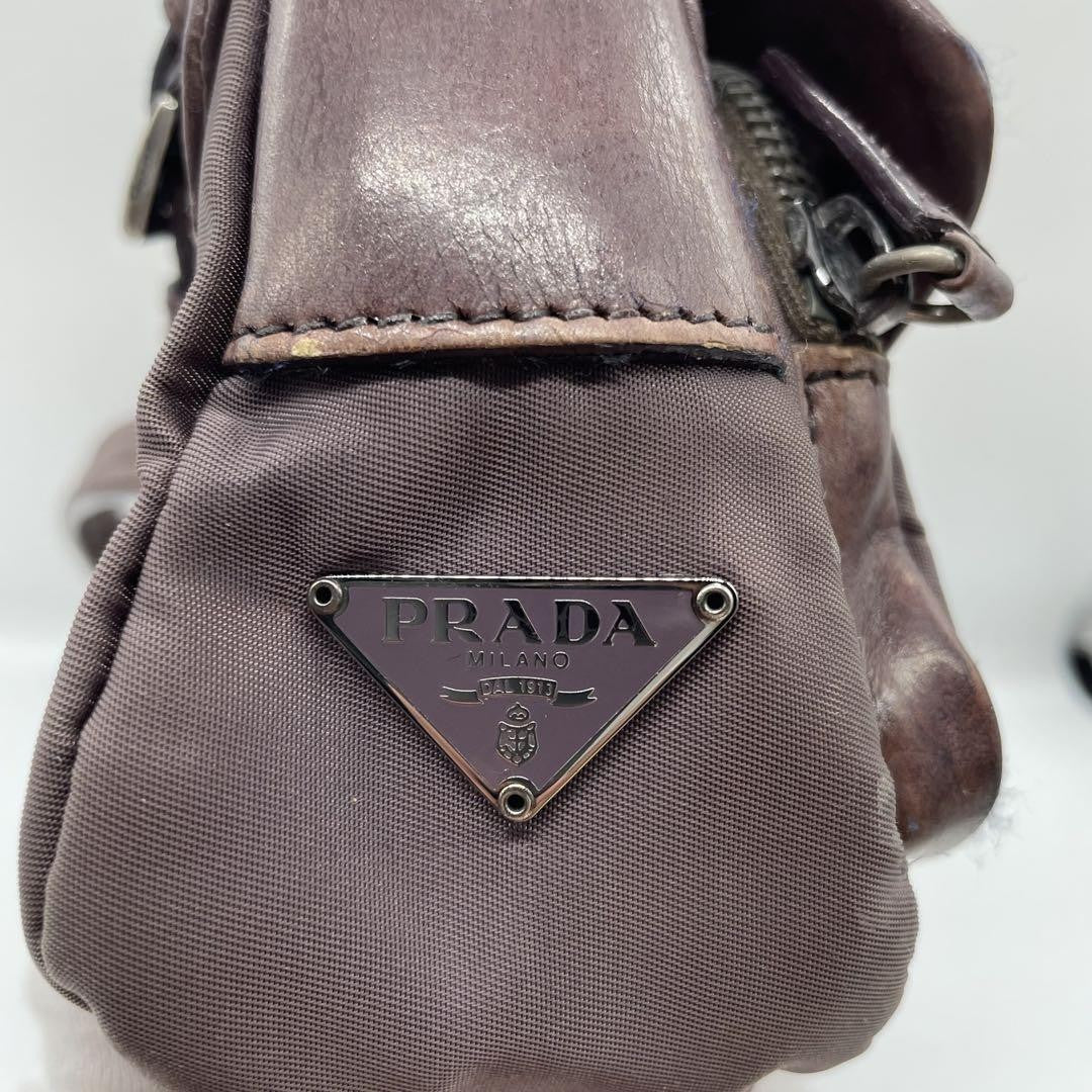 PRADA Hand Bag Tote Purse Logo Nylon Leather SANDALO Authentic