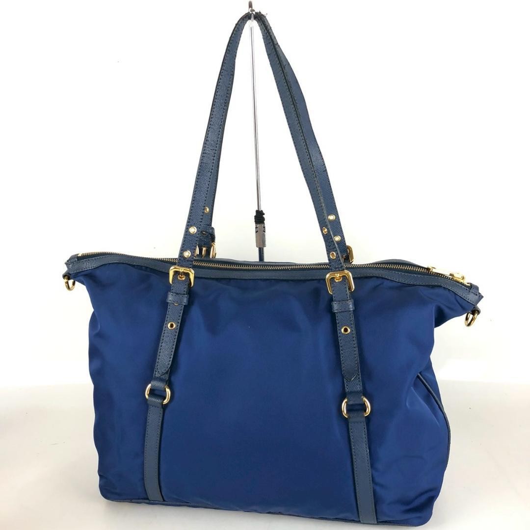 PRADA Hand Bag Tote Purse Nylon Blue Authentic