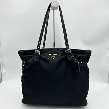 PRADA Hand Bag Tote Purse Nylon Leather Dark Navy Authentic