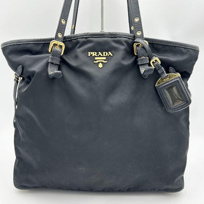 PRADA Hand Bag Tote Purse Nylon Leather Dark Navy Authentic