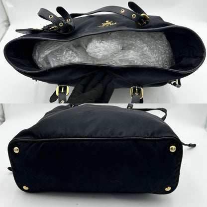 PRADA Hand Bag Tote Purse Nylon Leather Dark Navy Authentic
