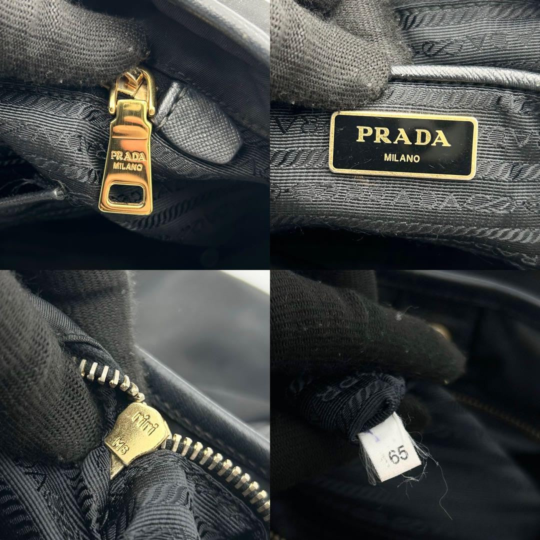 PRADA Hand Bag Tote Purse Nylon Leather Dark Navy Authentic