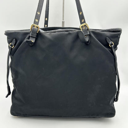 PRADA Hand Bag Tote Purse Nylon Leather Dark Navy Authentic
