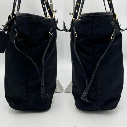 PRADA Hand Bag Tote Purse Nylon Leather Dark Navy Authentic
