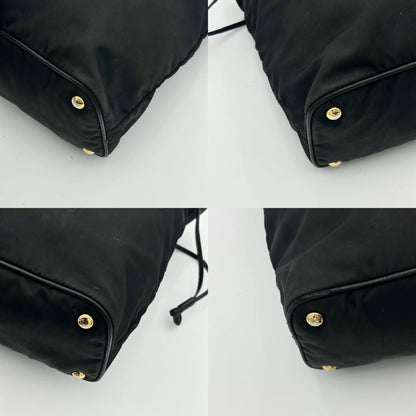 PRADA Hand Bag Tote Purse Nylon Leather Dark Navy Authentic