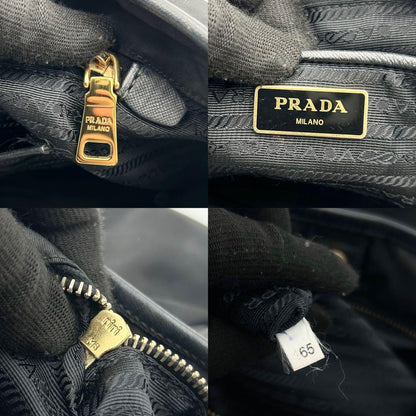 PRADA Hand Bag Tote Purse Nylon Leather Dark Navy Authentic