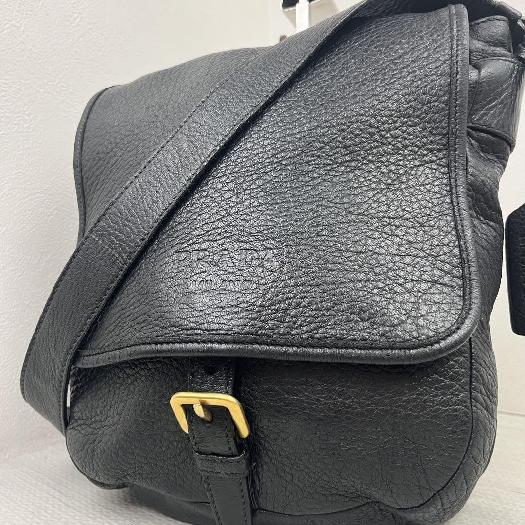 PRADA Shoulder Bag Purse Leather Black Authentic