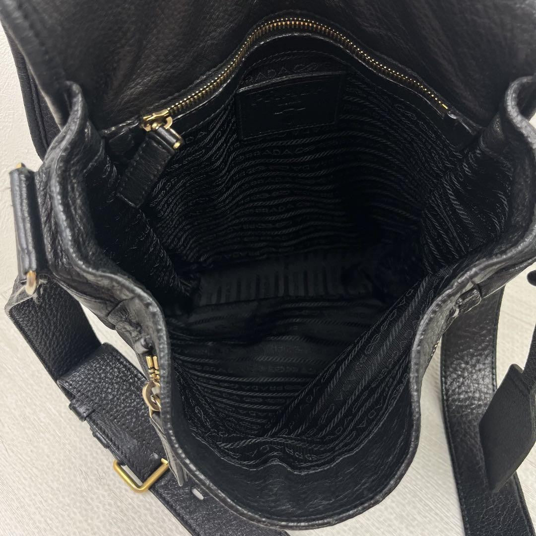 PRADA Shoulder Bag Purse Leather Black Authentic