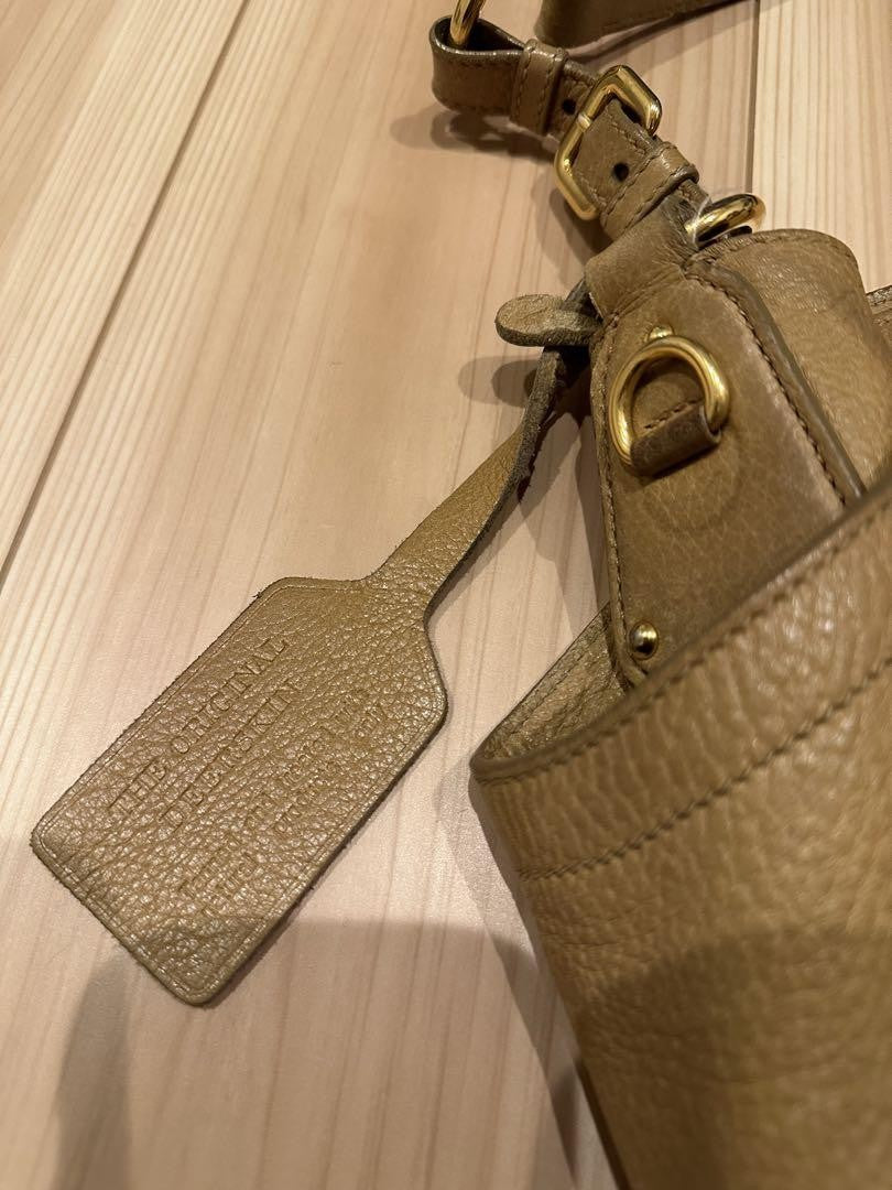 PRADA Shoulder Bag Purse Logo Nylon Patent Leather Khaki Dark Brown Authentic