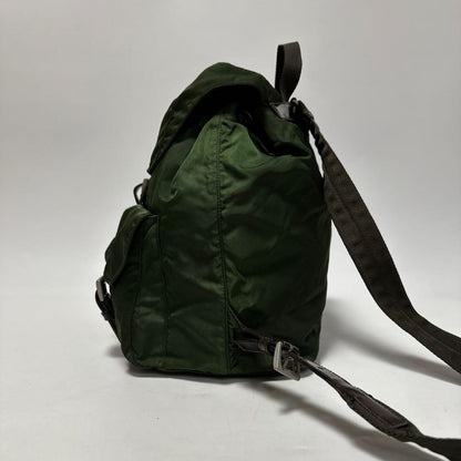 PRADA Backpack Logo Nylon Leather Khaki Green Authentic
