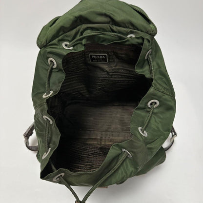 PRADA Backpack Logo Nylon Leather Khaki Green Authentic