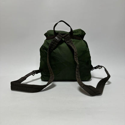 PRADA Backpack Logo Nylon Leather Khaki Green Authentic