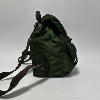 PRADA Backpack Logo Nylon Leather Khaki Green Authentic