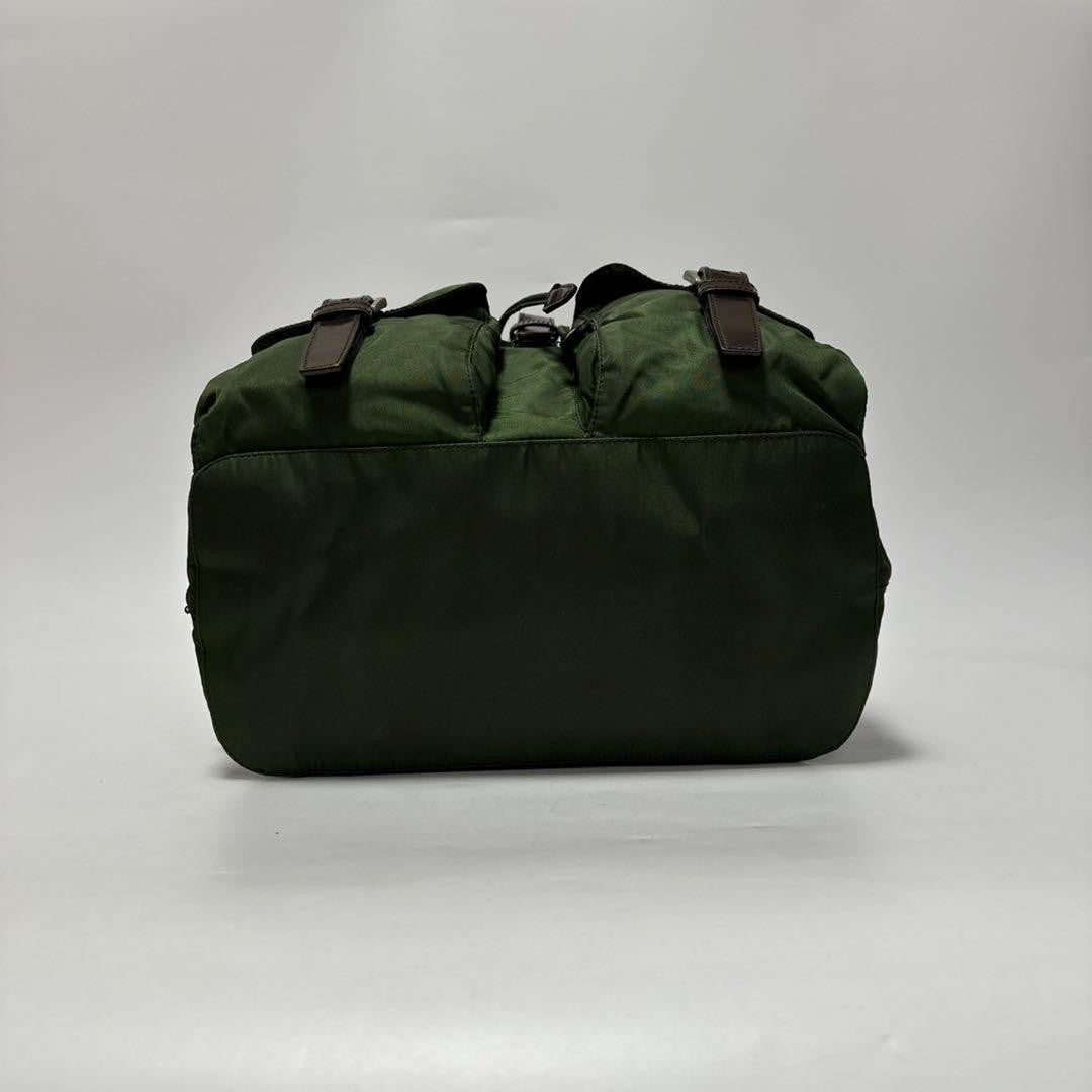 PRADA Backpack Logo Nylon Leather Khaki Green Authentic