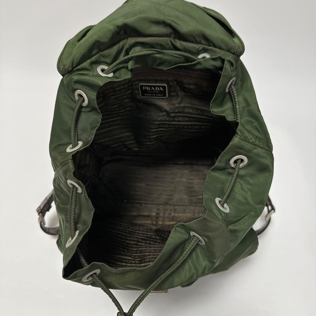 PRADA Backpack Logo Nylon Leather Khaki Green Authentic