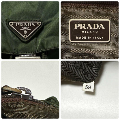PRADA Backpack Logo Nylon Leather Khaki Green Authentic