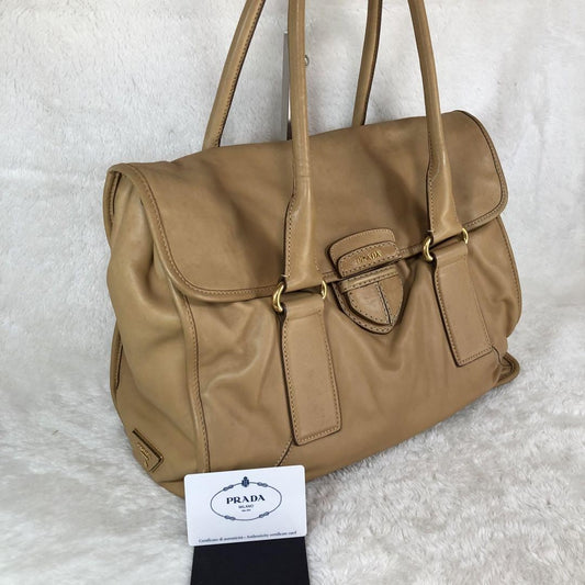 PRADA PRADA Hand Bag Tote Purse Boston Bag Leather Brown Authentic