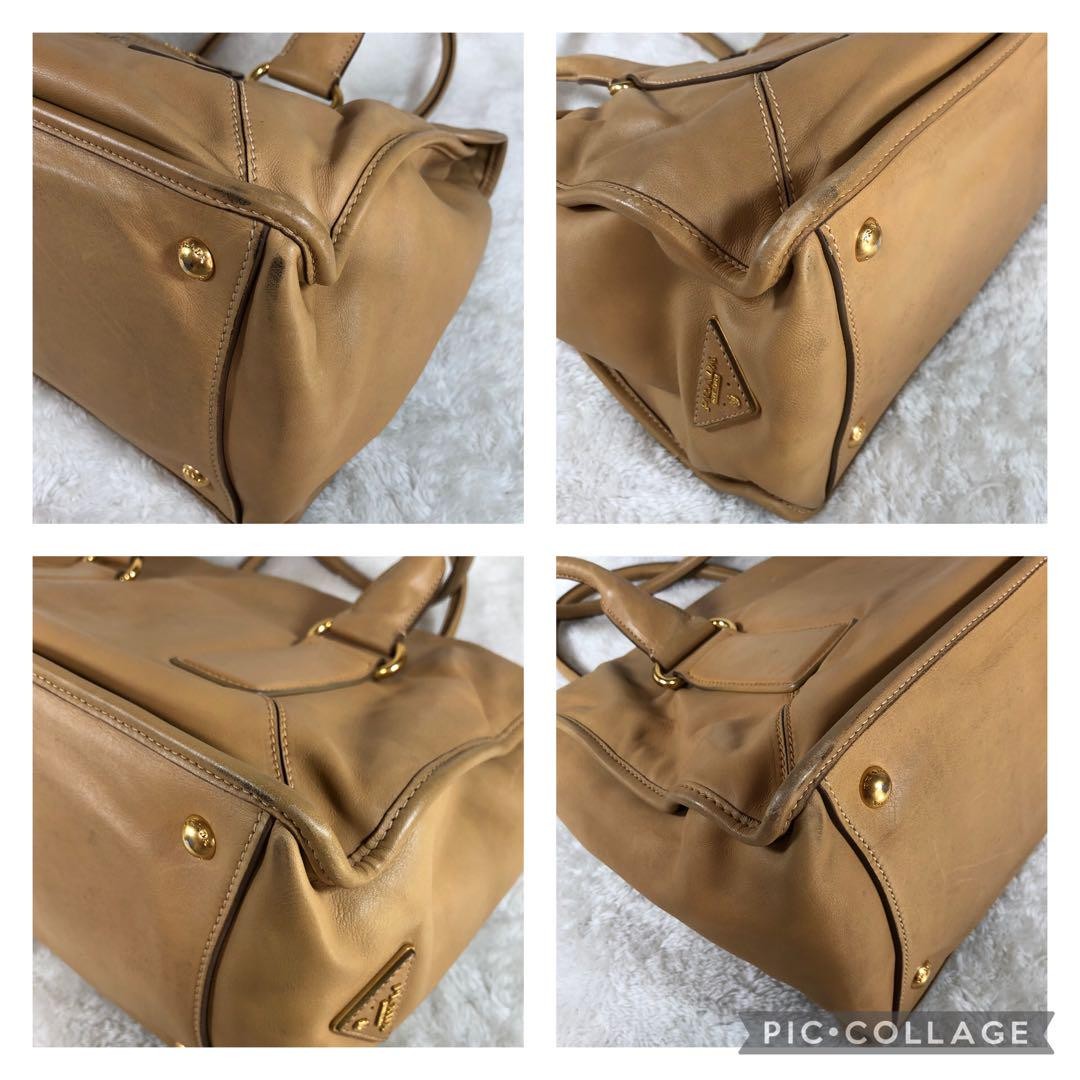 PRADA PRADA Hand Bag Tote Purse Boston Bag Leather Brown Authentic