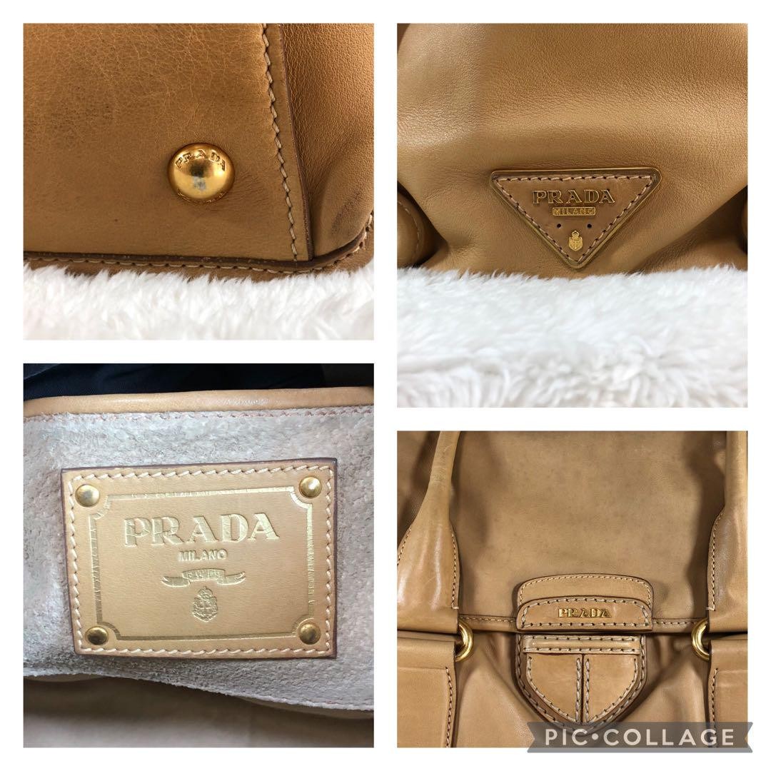 PRADA PRADA Hand Bag Tote Purse Boston Bag Leather Brown Authentic