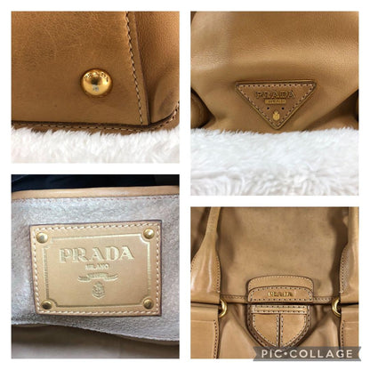 PRADA PRADA Hand Bag Tote Purse Boston Bag Leather Brown Authentic