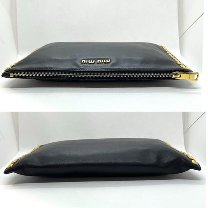 MIU MIU Clutch Bag Second Bag Logo Leather Black Authentic