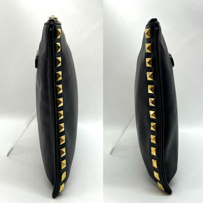 MIU MIU Clutch Bag Second Bag Logo Leather Black Authentic