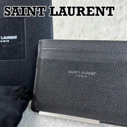 Saint Laurent Card Case Holder Wallet Compact Purse Logo Black Authentic