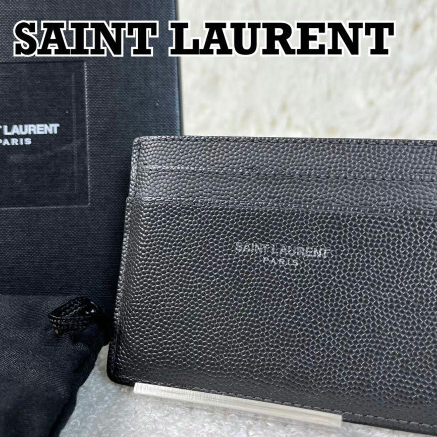 Saint Laurent Card Case Holder Wallet Compact Purse Logo Black Authentic